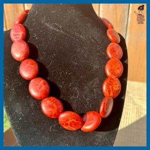 🪸EUC/Graduated Salmon Red Colored/Sponge Coral/Graduated Disc Necklace/18”